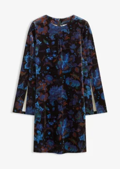 bonprix bonprix Vestido corto de terciopelo fluido Negro de flores Outlet