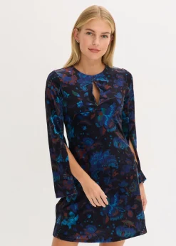 bonprix bonprix Vestido corto de terciopelo fluido Negro de flores Outlet