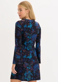 bonprix bonprix Vestido corto de terciopelo fluido Negro de flores Outlet