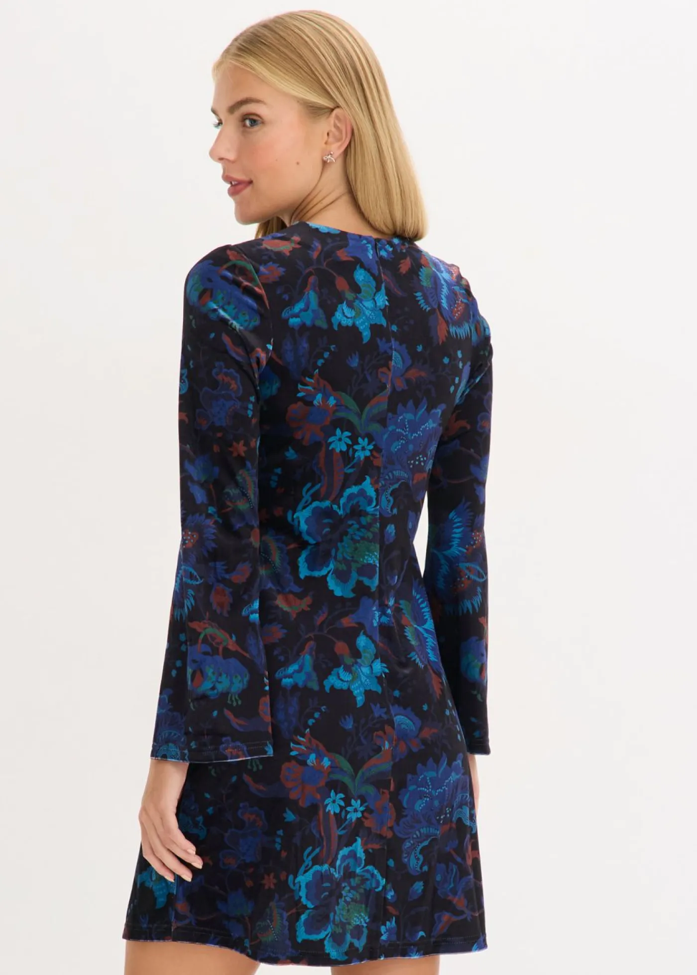 bonprix bonprix Vestido corto de terciopelo fluido Negro de flores Outlet