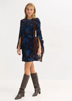 bonprix bonprix Vestido corto de terciopelo fluido Negro de flores Outlet