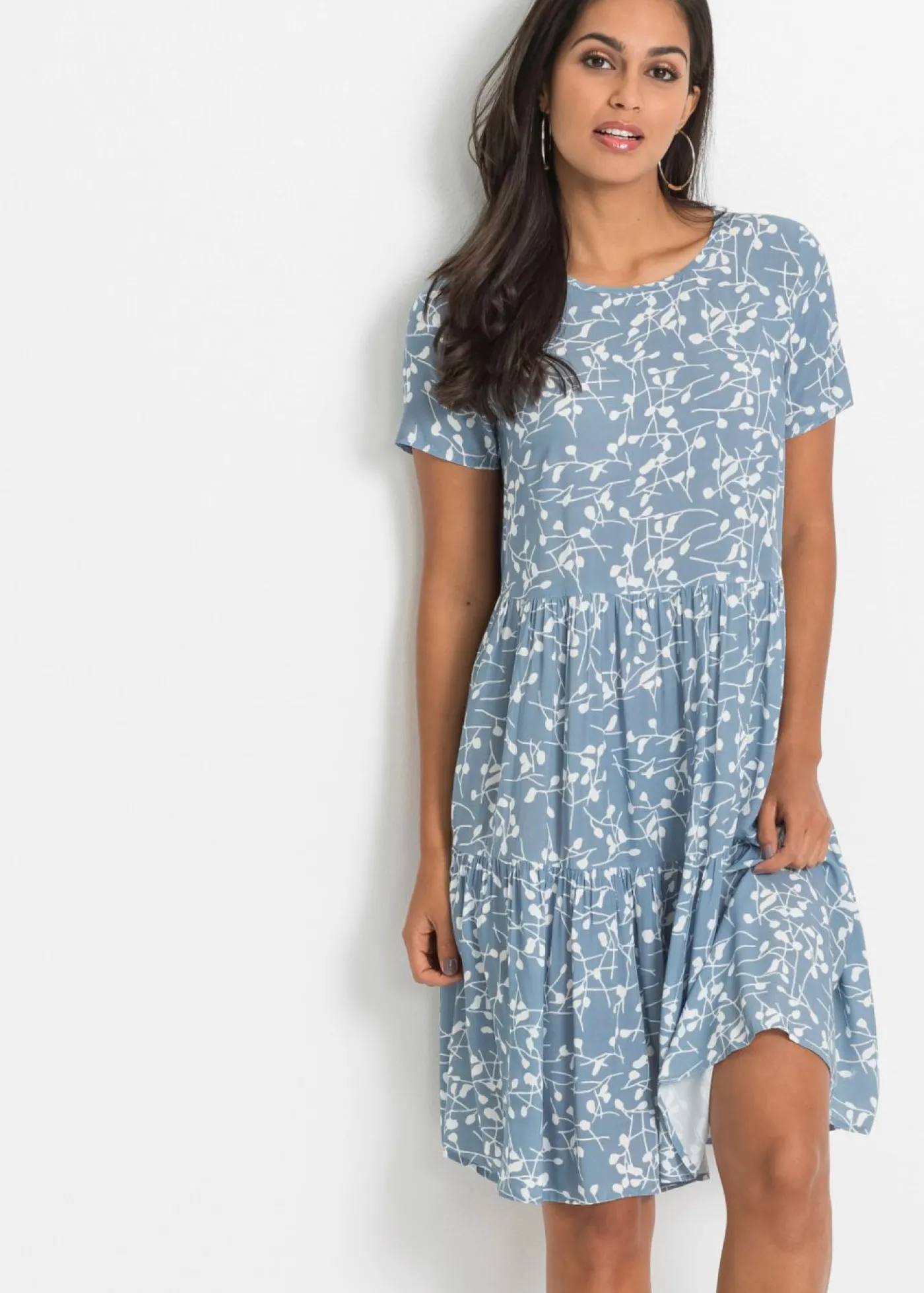 bonprix bonprix Vestido corto de viscosa fluida Negro-blanco lana Discount