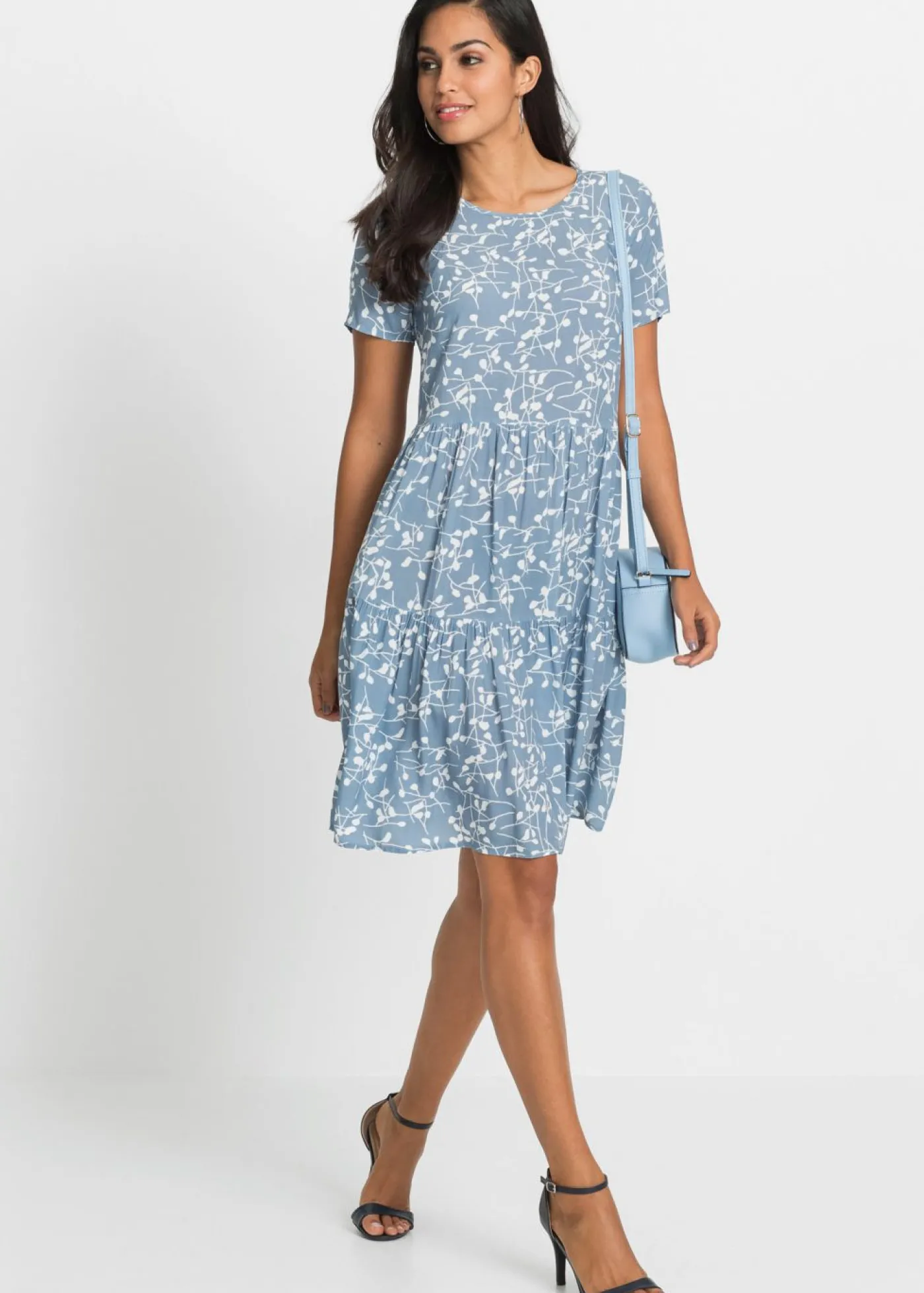 bonprix bonprix Vestido corto de viscosa fluida Negro-blanco lana Discount