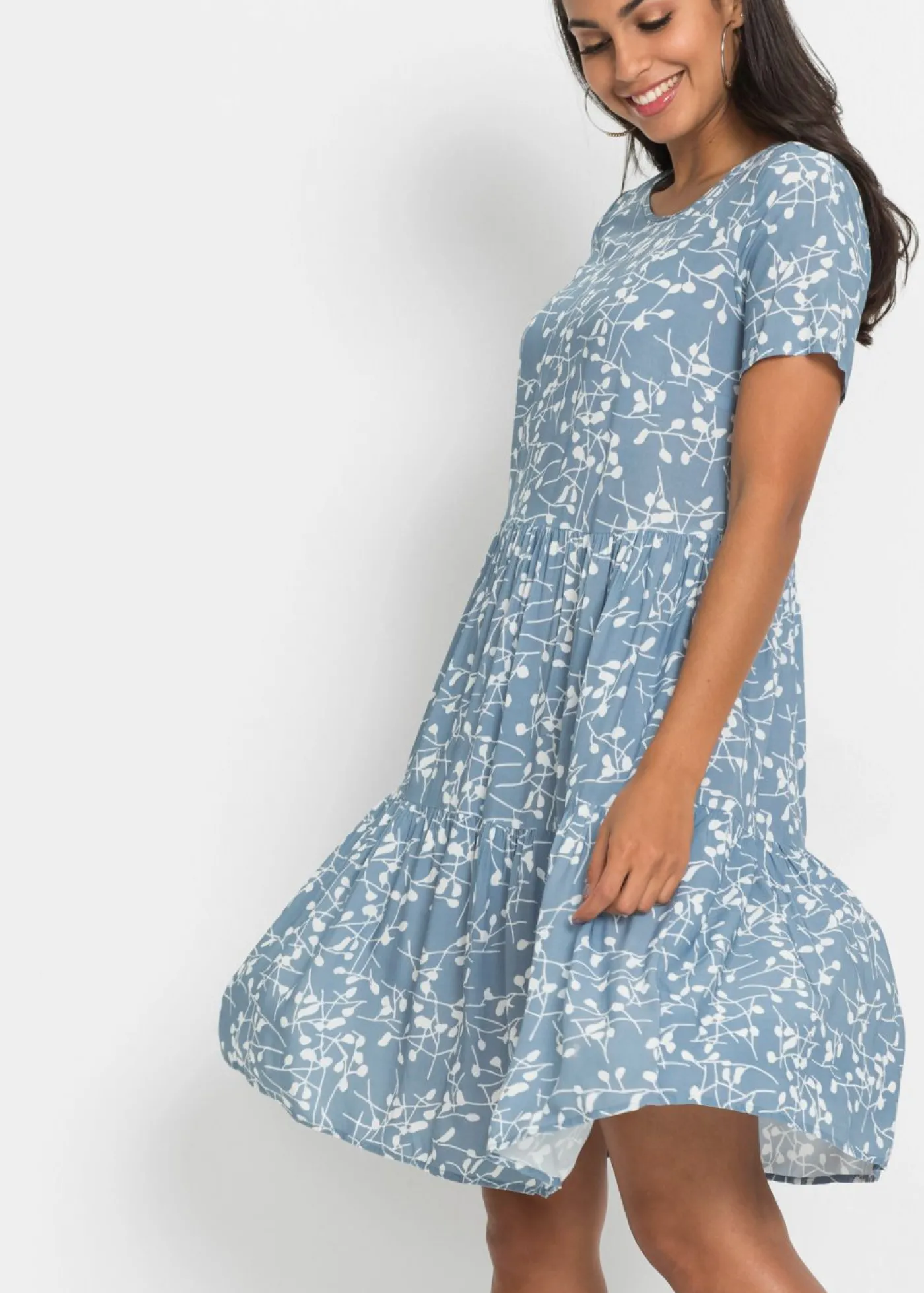 bonprix bonprix Vestido corto de viscosa fluida Negro-blanco lana Discount
