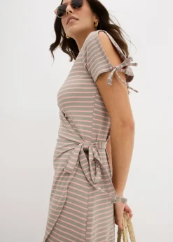 bonprix bonprix Vestido cruzado de mezcla fluida de viscosa y elastano rosa vintage-verde alga con rayas Clearance