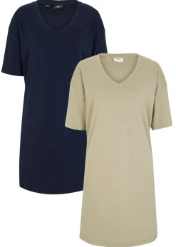 bonprix bonprix Vestido de algodón azul marino+verde alga New