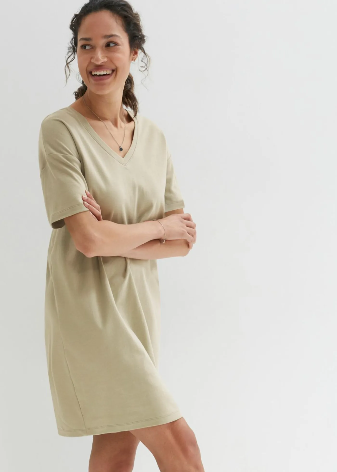 bonprix bonprix Vestido de algodón azul marino+verde alga New