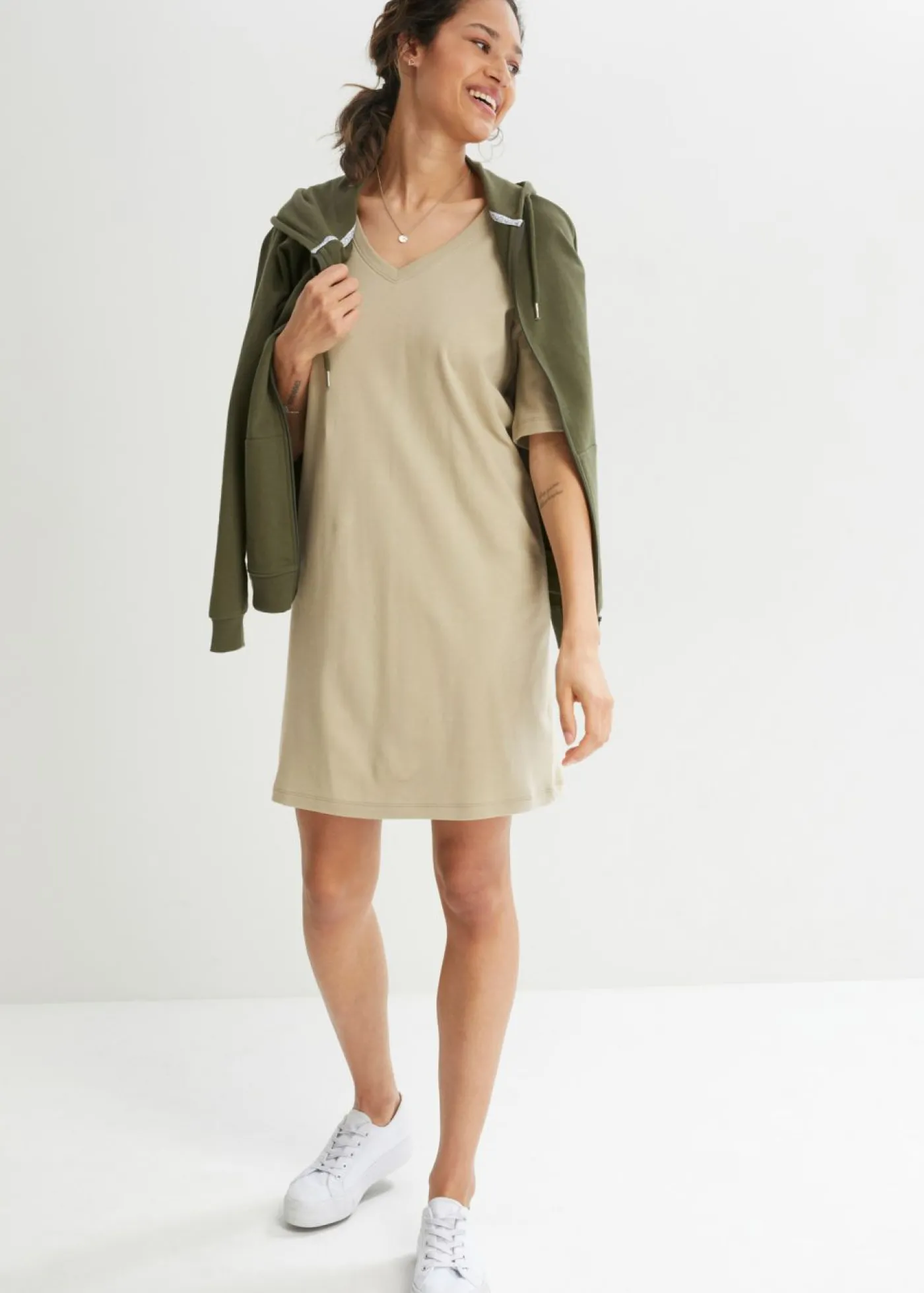 bonprix bonprix Vestido de algodón azul marino+verde alga New