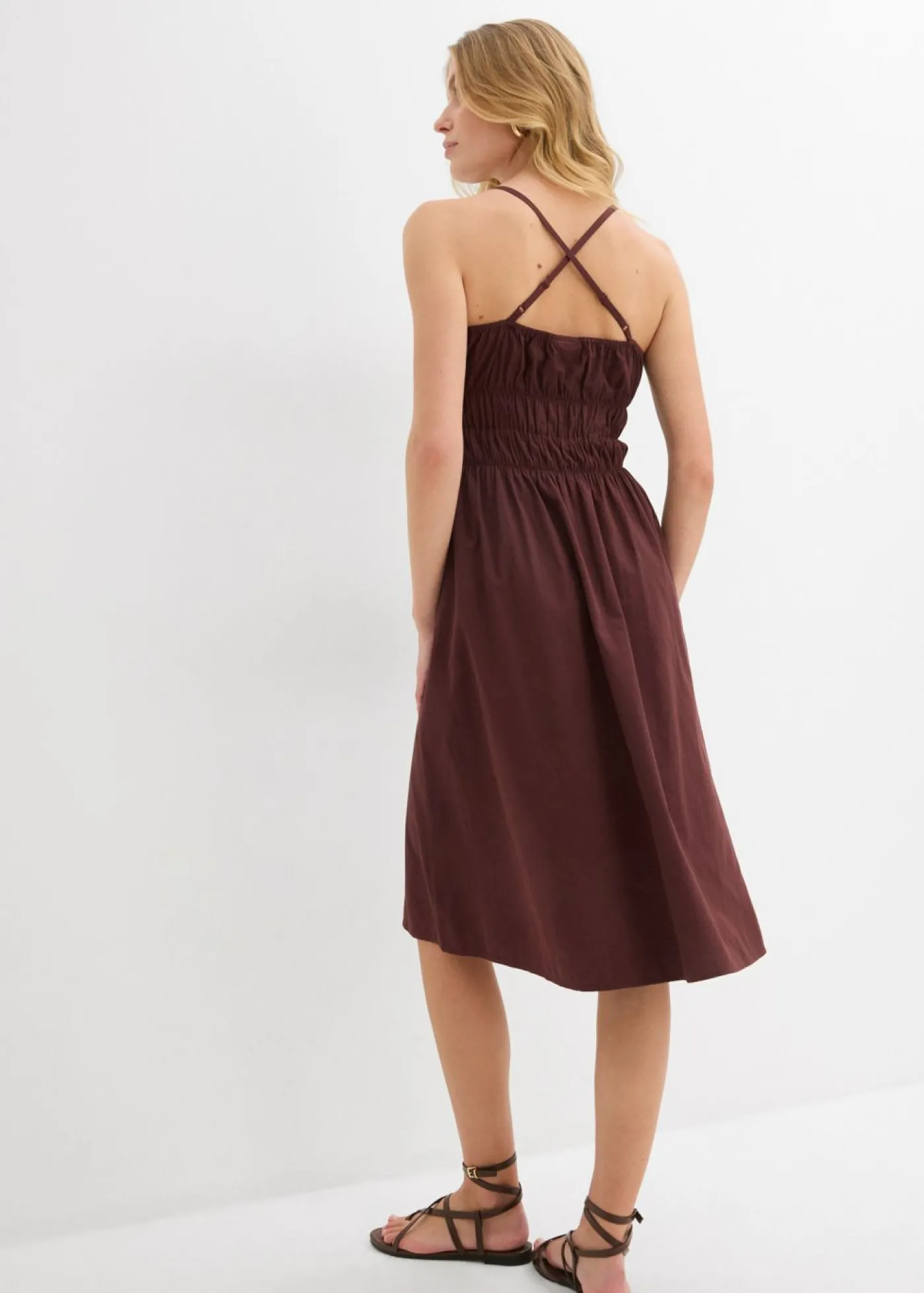 bonprix bonprix Vestido de algodón orgánico puro con tirantes Marrón tierra Outlet