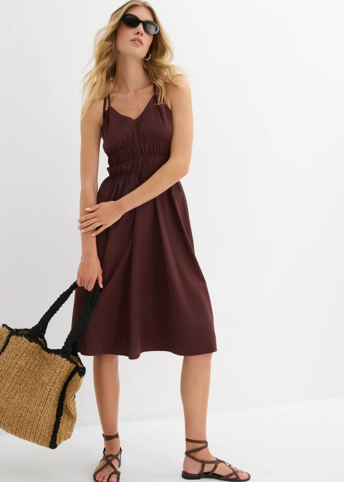 bonprix bonprix Vestido de algodón orgánico puro con tirantes Marrón tierra Outlet
