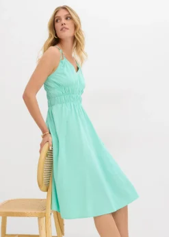 bonprix bonprix Vestido de algodón orgánico puro con tirantes Azul mentol Discount