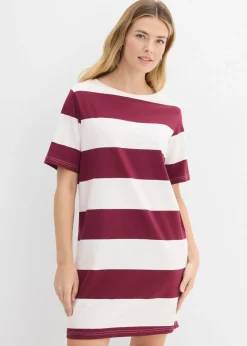 bonprix bonprix Vestido de algodón orgánico puro con corte boxy Rojo avellana-blanco lana