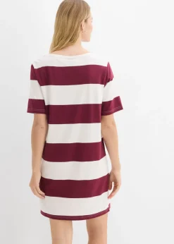 bonprix bonprix Vestido de algodón orgánico puro con corte boxy Rojo avellana-blanco lana