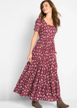bonprix bonprix Vestido de algodón puro burdeos / rosa / rosa pálido / azul celeste / menta / crema suave con flores Hot