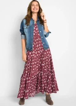 bonprix bonprix Vestido de algodón puro orquídea ahumado/naranja/melocotón claro Best