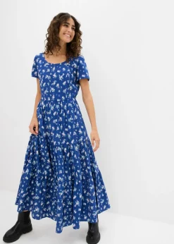 bonprix bonprix Vestido de algodón puro azul genciana/topacio/azul pálido con flores