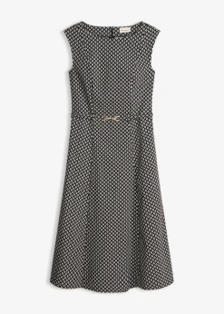bonprix bonprix Vestido de bengalina con cinturón (2 piezas) Negro-blanco lana New