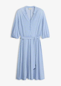bonprix bonprix Vestido de blusa en jersey con cordón (2 piezas) Azul provenzal/blanco lana estampado Sale