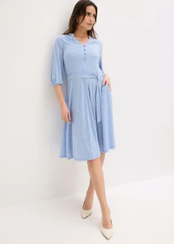 bonprix bonprix Vestido de blusa en jersey con cordón (2 piezas) Azul provenzal/blanco lana estampado Sale