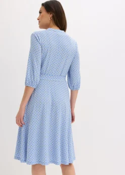 bonprix bonprix Vestido de blusa en jersey con cordón (2 piezas) Azul provenzal/blanco lana estampado Sale