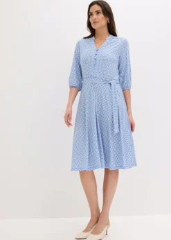 bonprix bonprix Vestido de blusa en jersey con cordón (2 piezas) Azul provenzal/blanco lana estampado Sale