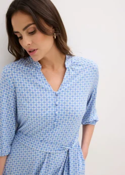 bonprix bonprix Vestido de blusa en jersey con cordón (2 piezas) Azul provenzal/blanco lana estampado Sale
