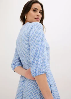 bonprix bonprix Vestido de blusa en jersey con cordón (2 piezas) Azul provenzal/blanco lana estampado Sale