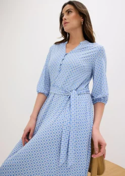bonprix bonprix Vestido de blusa en jersey con cordón (2 piezas) Azul provenzal/blanco lana estampado Sale