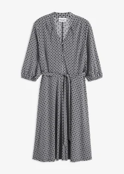 bonprix bonprix Vestido de blusa en jersey con cordón (2 piezas) Negro-blanco Outlet