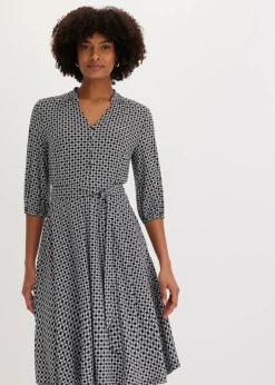 bonprix bonprix Vestido de blusa en jersey con cordón (2 piezas) Negro-blanco Outlet