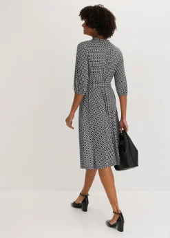 bonprix bonprix Vestido de blusa en jersey con cordón (2 piezas) Negro-blanco Outlet