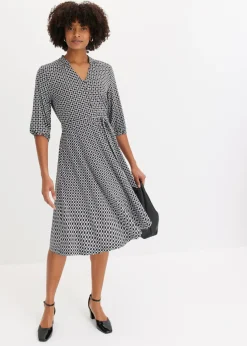 bonprix bonprix Vestido de blusa en jersey con cordón (2 piezas) Negro-blanco Outlet