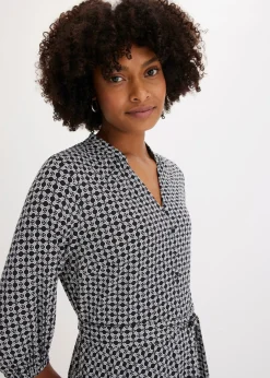 bonprix bonprix Vestido de blusa en jersey con cordón (2 piezas) Negro-blanco Outlet