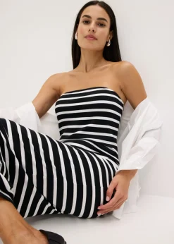 bonprix bonprix Vestido de canalé tipo bandeau Negro-blanco con rayas Discount