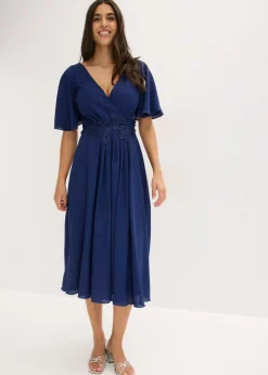 bonprix bonprix Vestido de cóctel con aplicación de encaje Azul oxford Discount