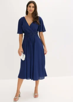 bonprix bonprix Vestido de cóctel con aplicación de encaje Azul oxford Discount