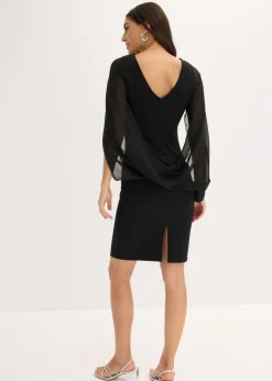 bonprix bonprix Vestido de cóctel con mangas de gasa Negro Hot
