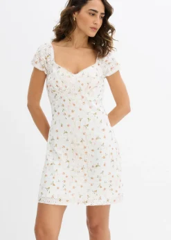 bonprix bonprix Vestido de encaje con estampado de flores blanco con flores Online