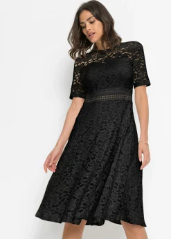 bonprix bonprix Vestido de encaje con ganchillo Negro Hot