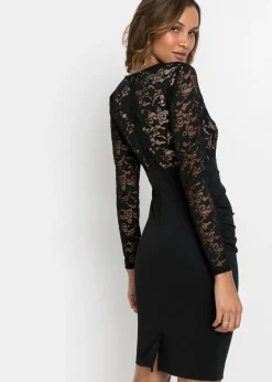 bonprix bonprix Vestido de encaje favorecedor, talla corta Negro Outlet
