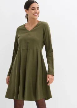 bonprix bonprix Vestido de franela ligero de algodón puro Verde oliva oscuro Discount