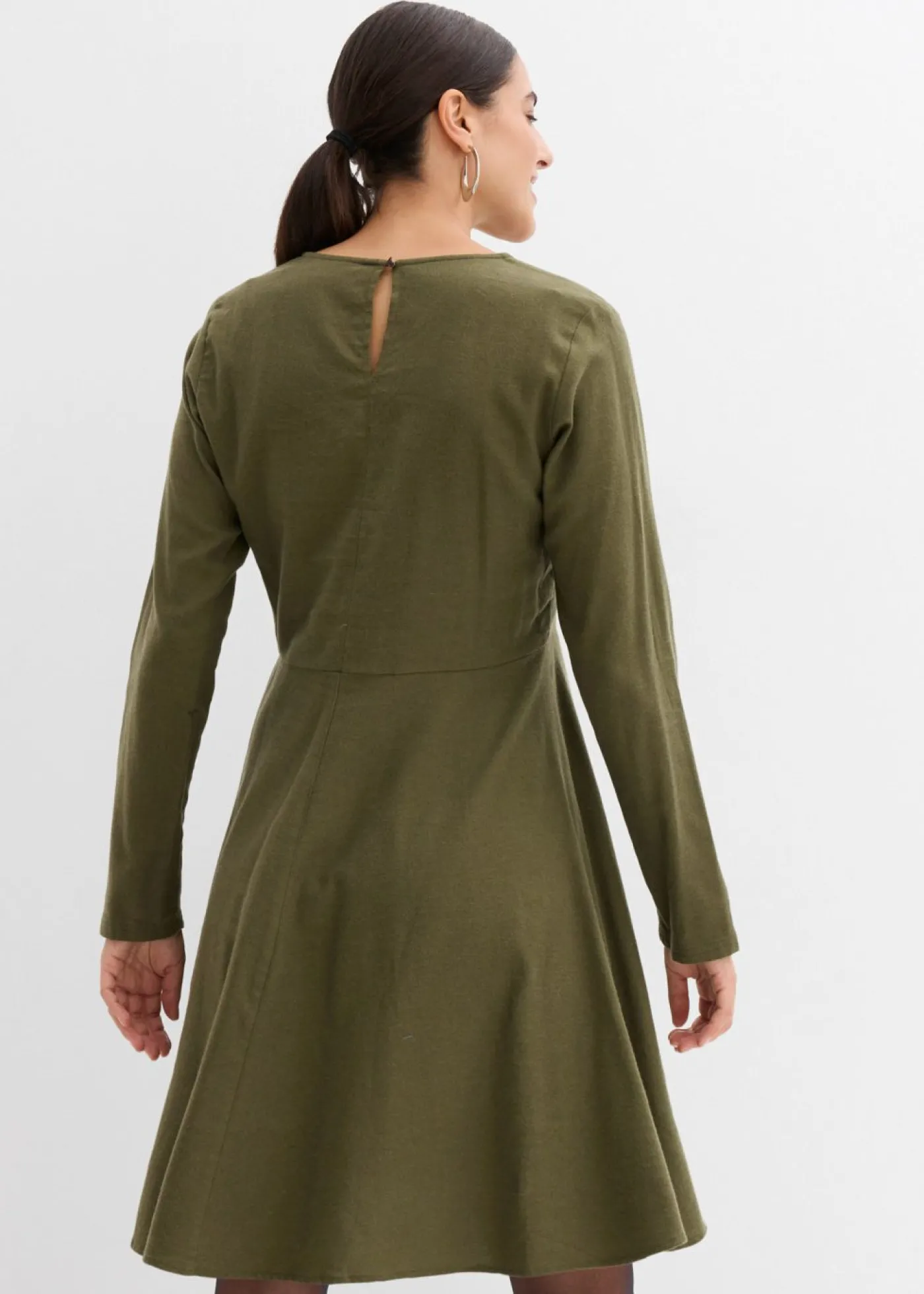 bonprix bonprix Vestido de franela ligero de algodón puro Verde oliva oscuro Discount