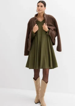 bonprix bonprix Vestido de franela ligero de algodón puro Verde oliva oscuro Discount