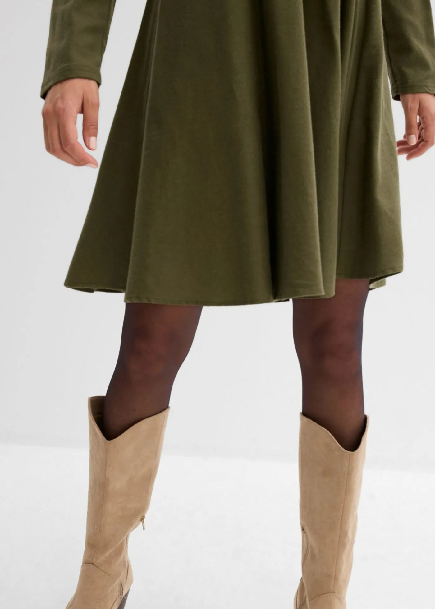 bonprix bonprix Vestido de franela ligero de algodón puro Verde oliva oscuro Discount