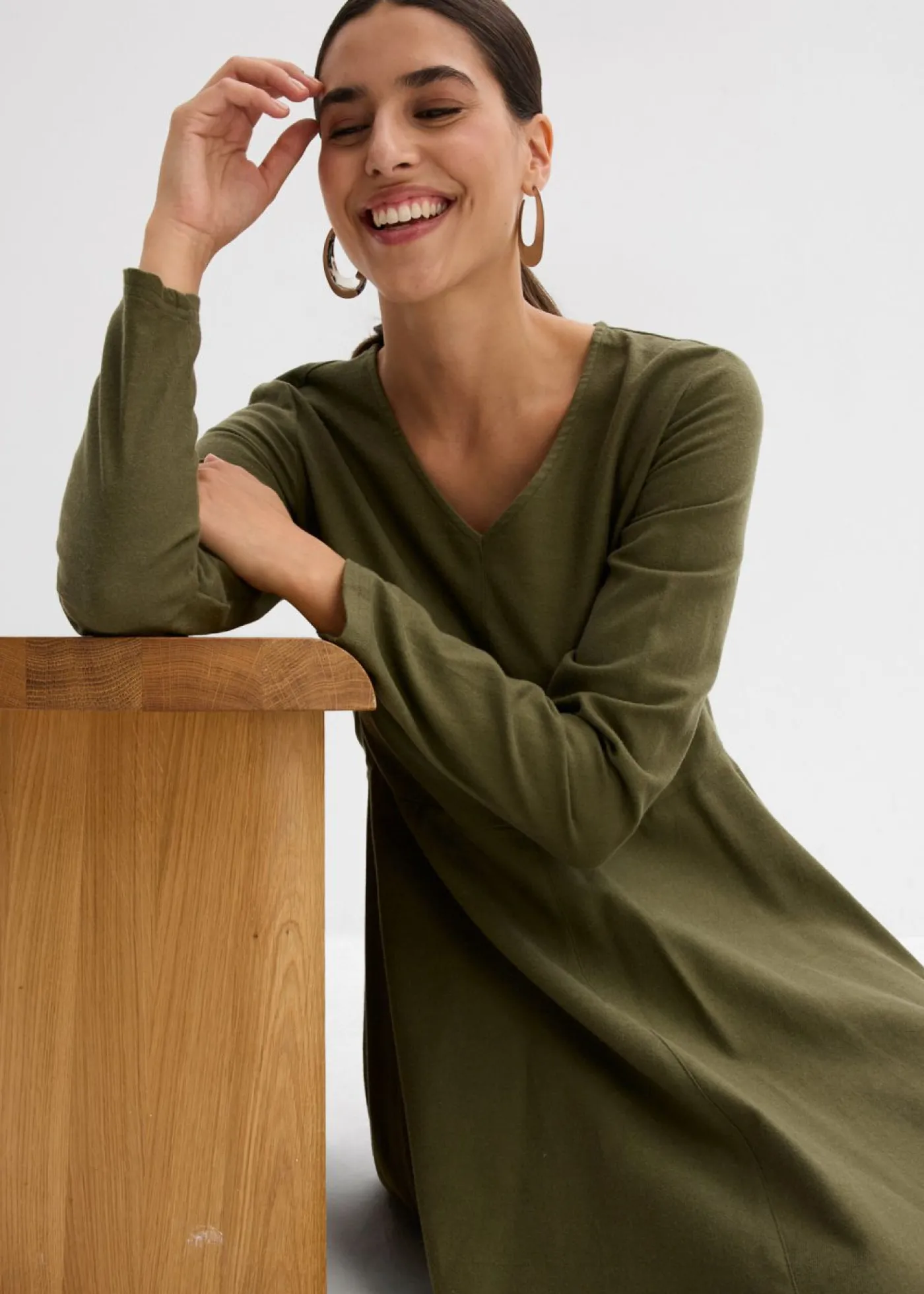 bonprix bonprix Vestido de franela ligero de algodón puro Verde oliva oscuro Discount