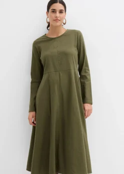 bonprix bonprix Vestido de franela ligero de algodón puro Verde oliva oscuro