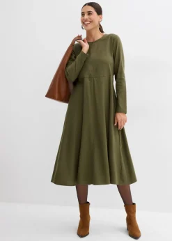 bonprix bonprix Vestido de franela ligero de algodón puro Verde oliva oscuro