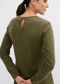 bonprix bonprix Vestido de franela ligero de algodón puro Verde oliva oscuro
