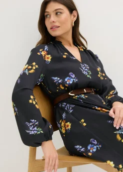 bonprix bonprix Vestido de gasa Negro con flores
