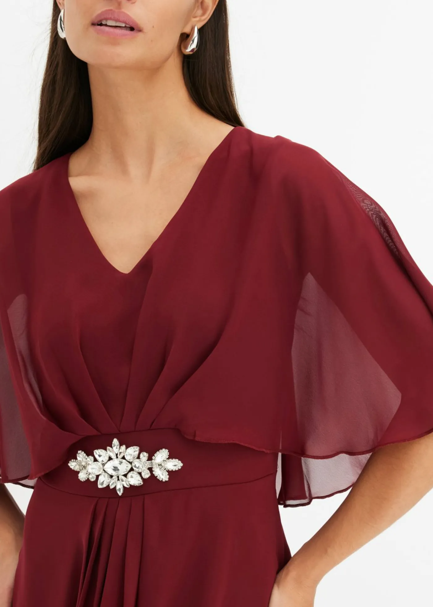 bonprix bonprix Vestido de gasa con aplicación de piedras Rojo rubí Hot